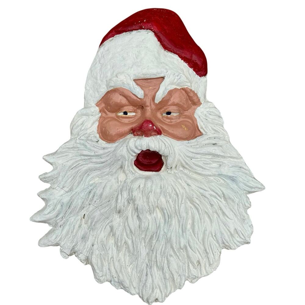 vintage 3D mid-century paper-mâché SantaClaus face wall plaque hand painted RARE